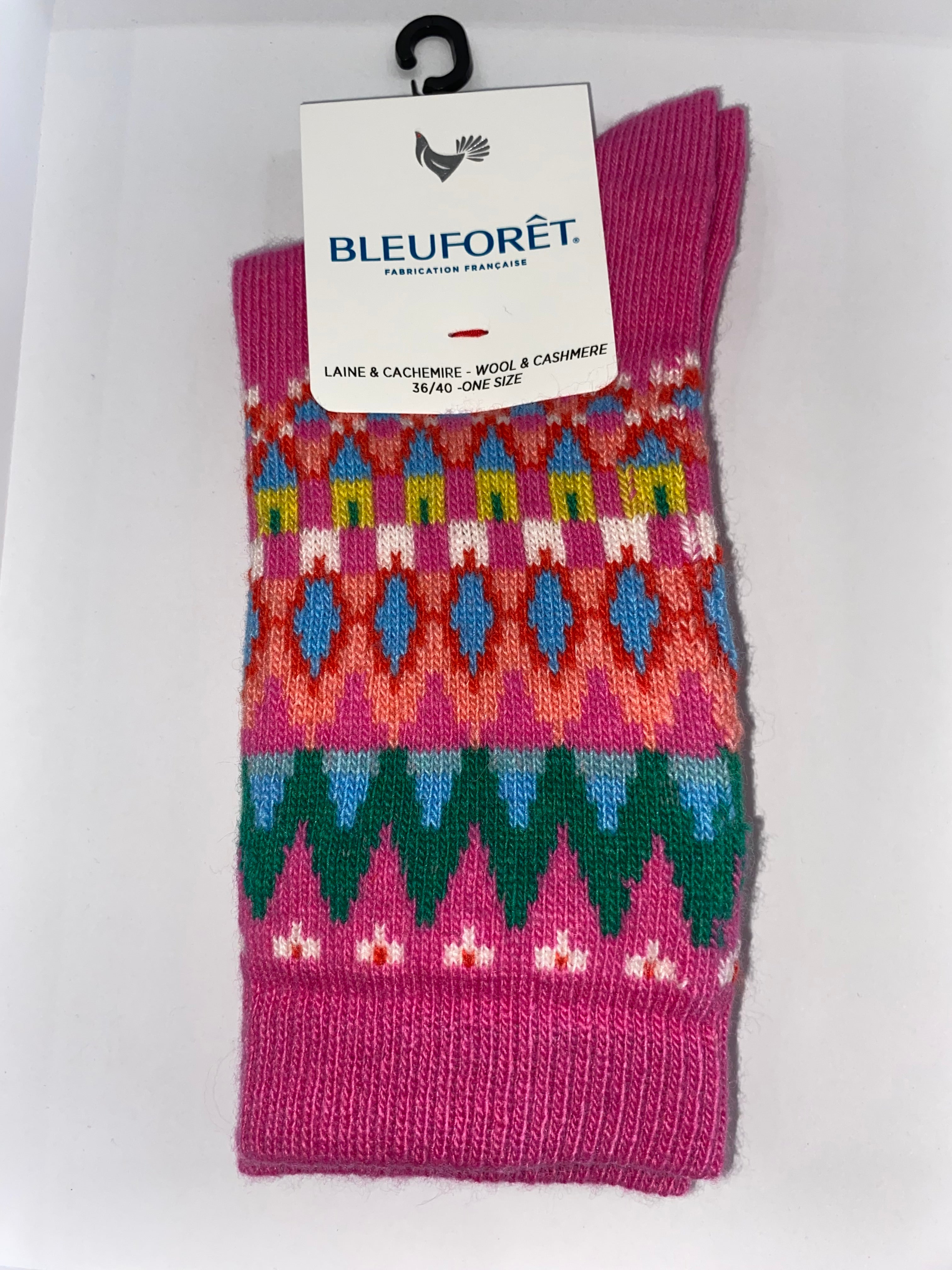 Bleu Foret Jacqured Wool and Cashmere Socks