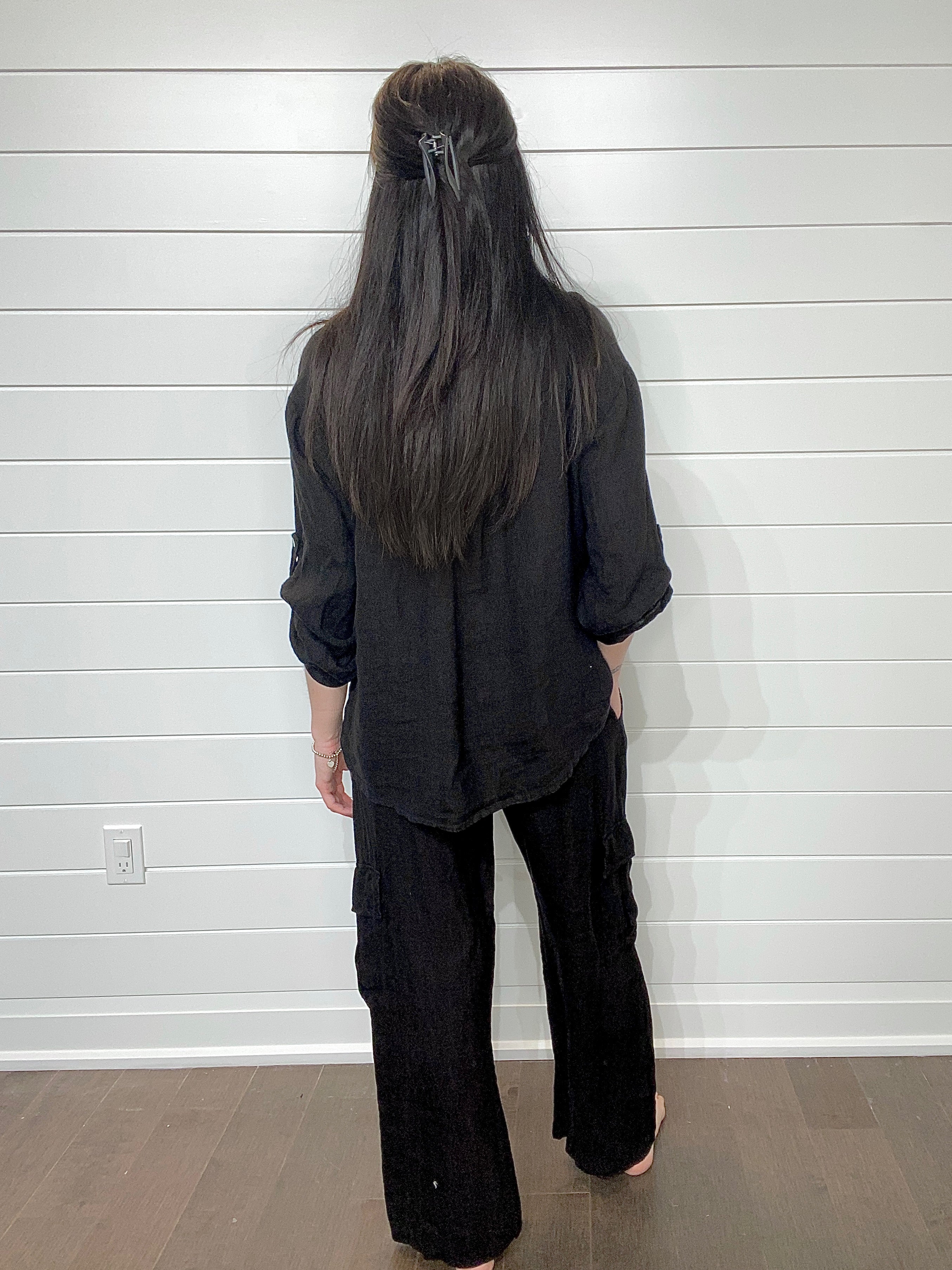 Pistache Linen Blouse and Cargo Pant