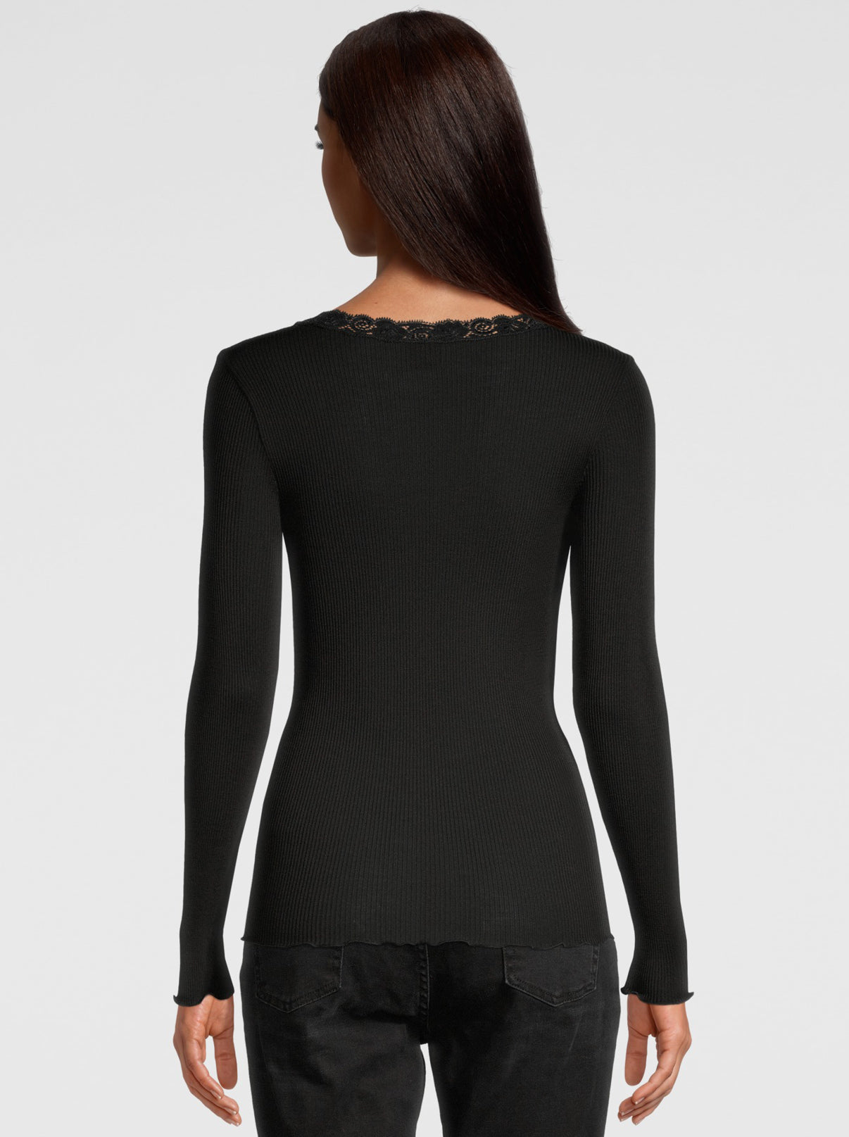 Oscalito Silk and Wool Long Sleeve Top with Leavers Lace