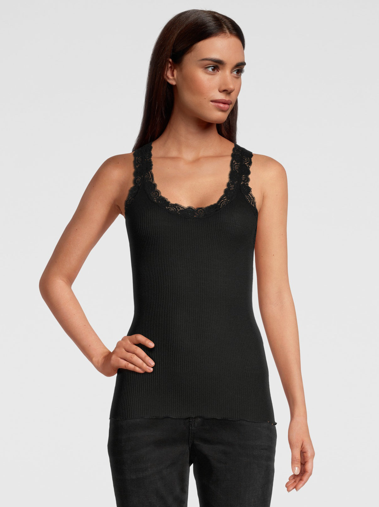 OSCALITO Wool & Silk Tank Top with Lace trim