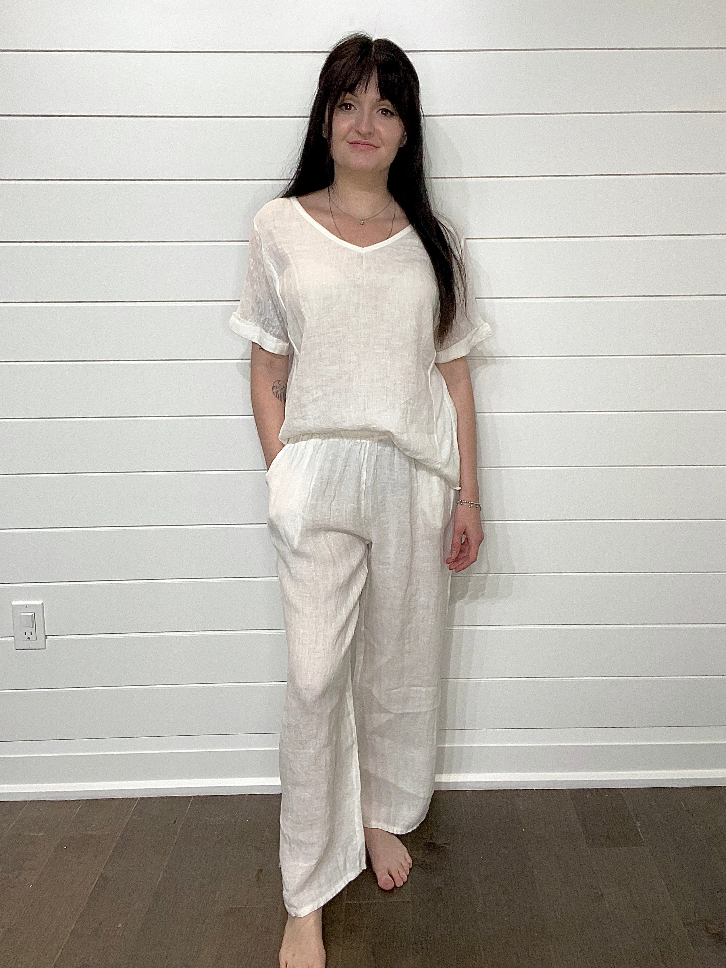 Pistache Linen and Woven 2 piece Pant Set