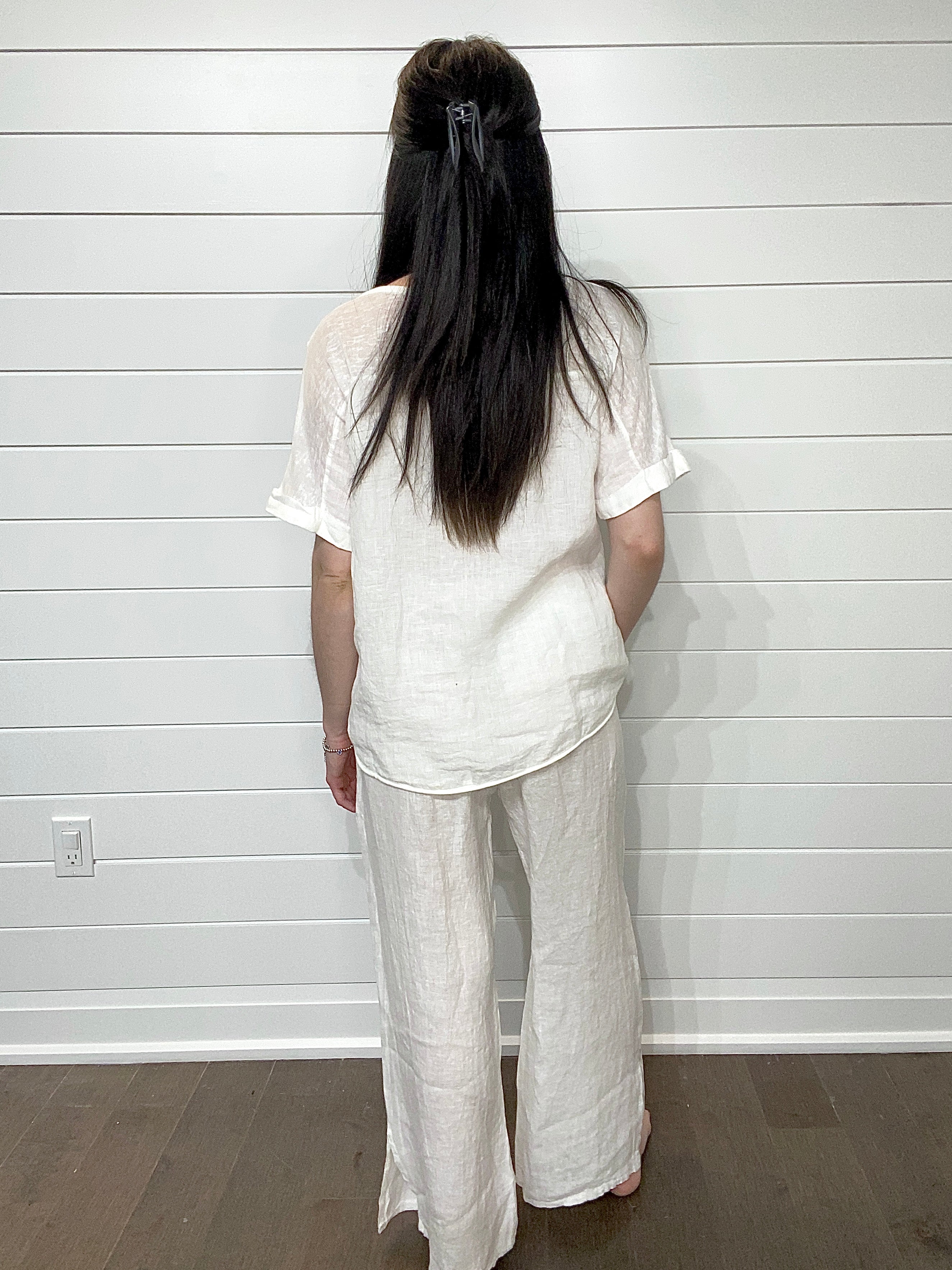 Pistache Linen and Woven 2 piece Pant Set