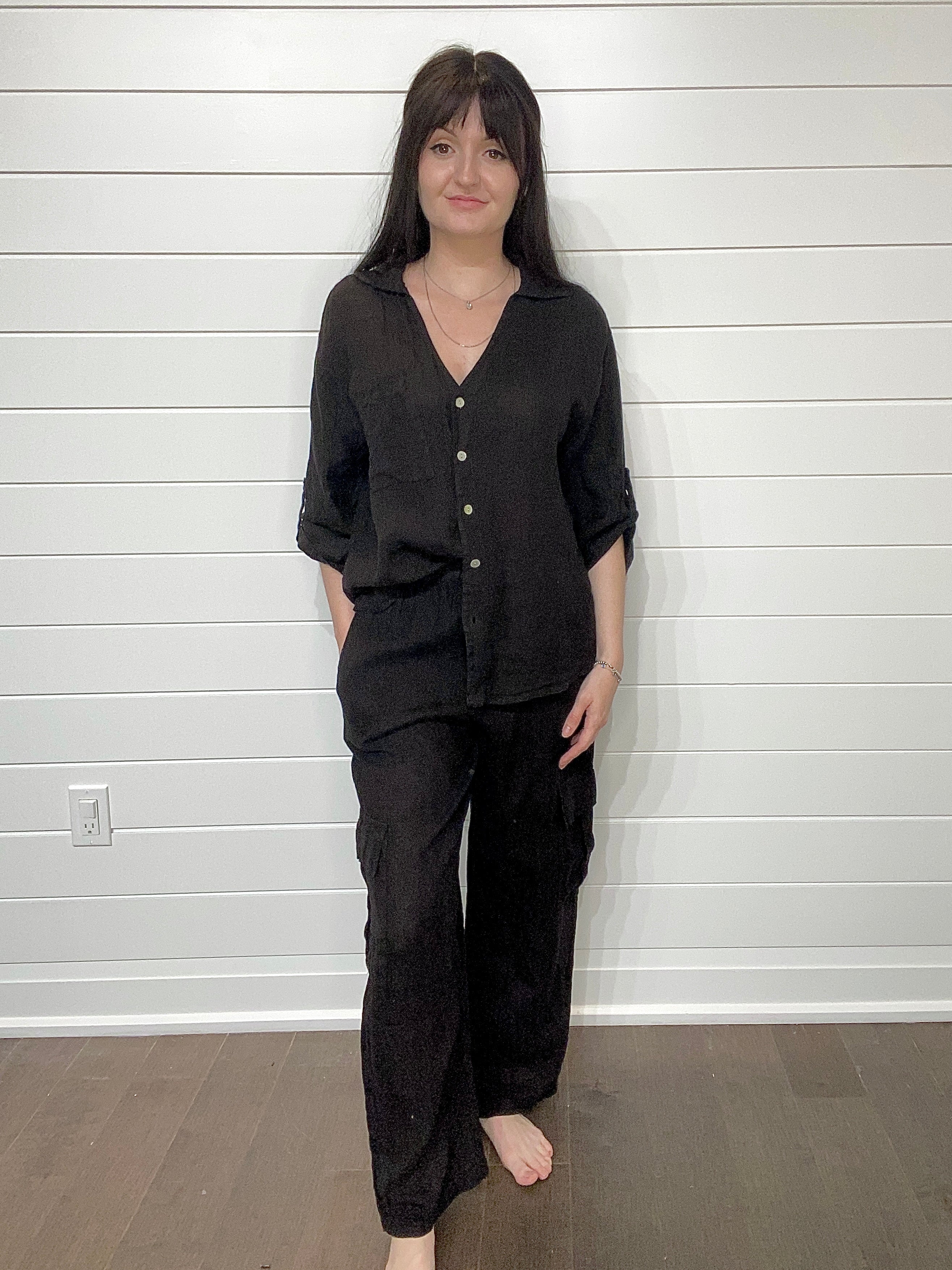Pistache Linen Blouse and Cargo Pant