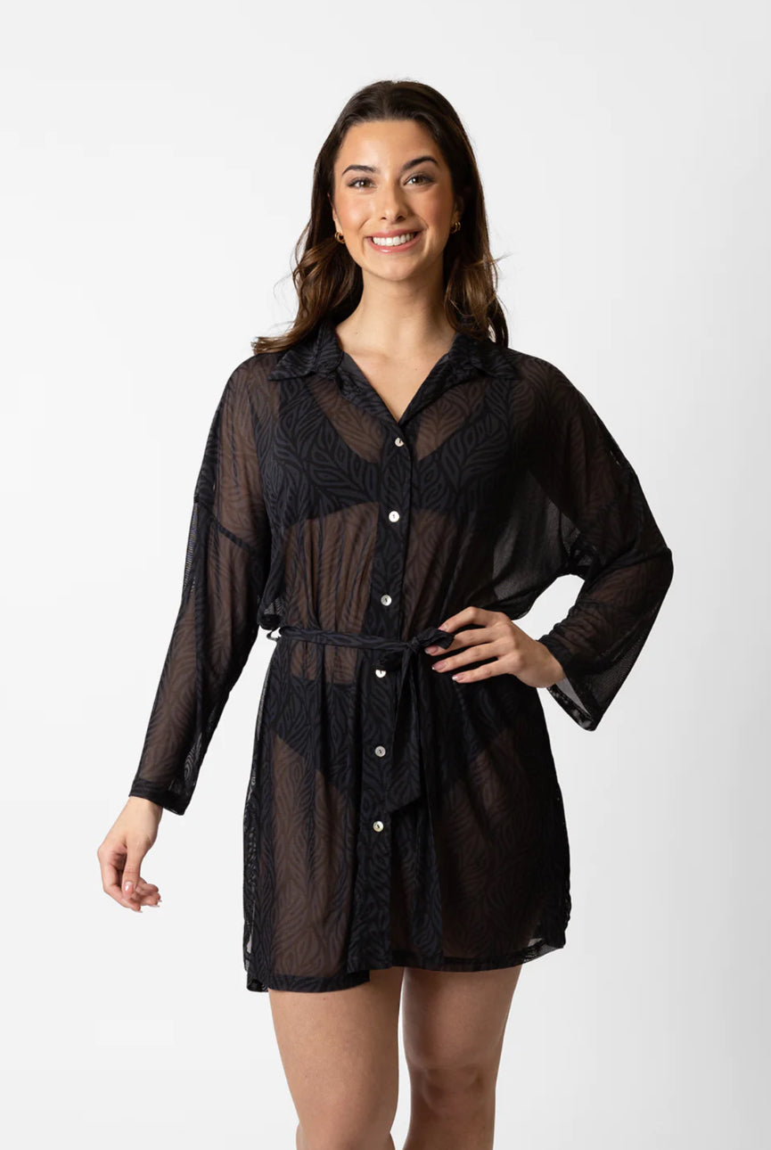 Koy Seascape Mesh Button Up Shirt Dress