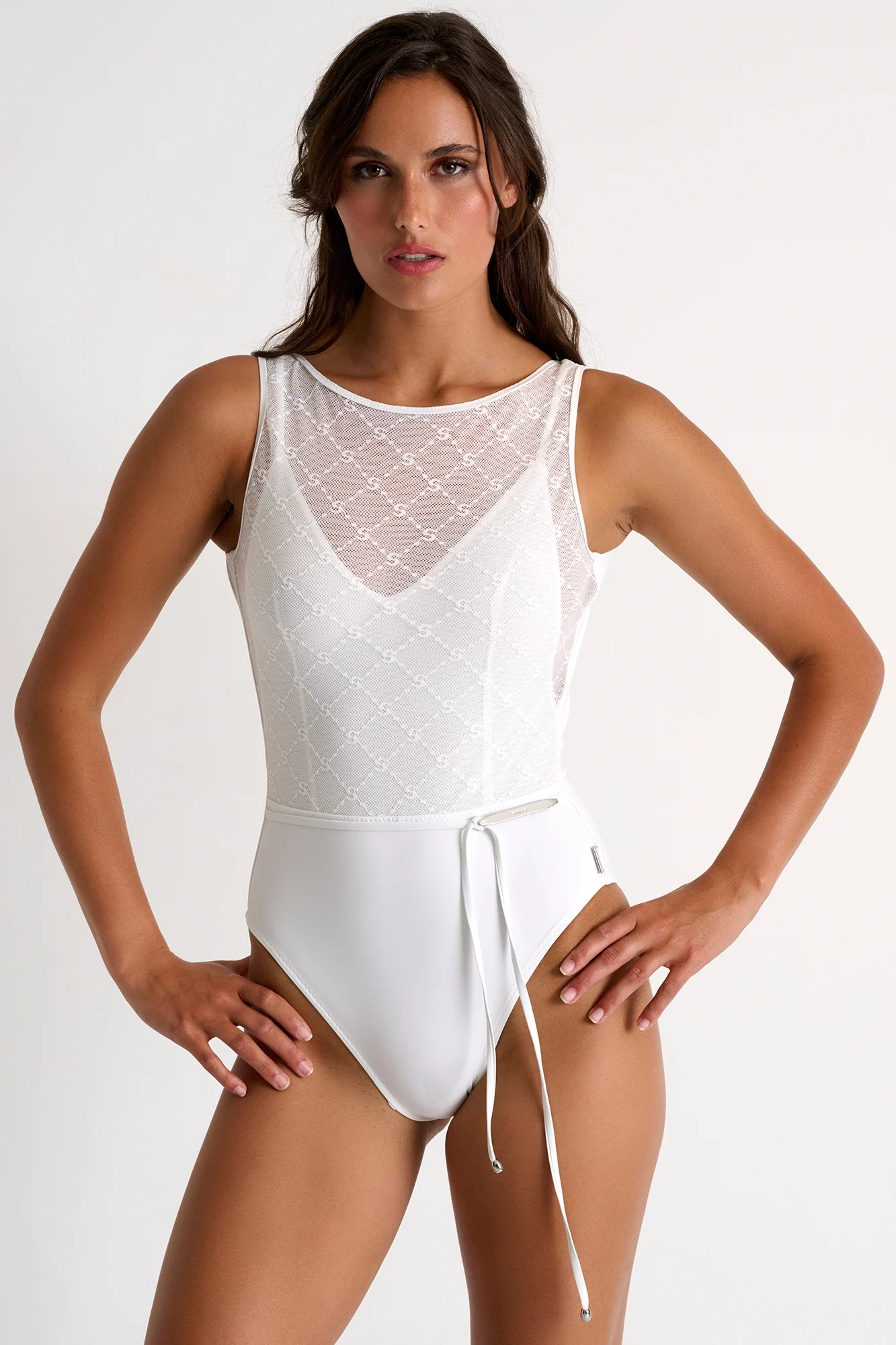 Shan Mesh Logo High Neck Swimsuit