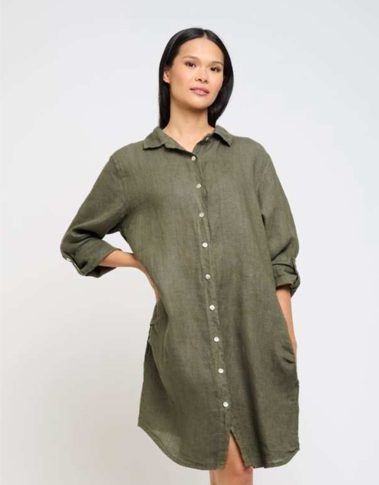 Pistache Linen Button Down Coverup