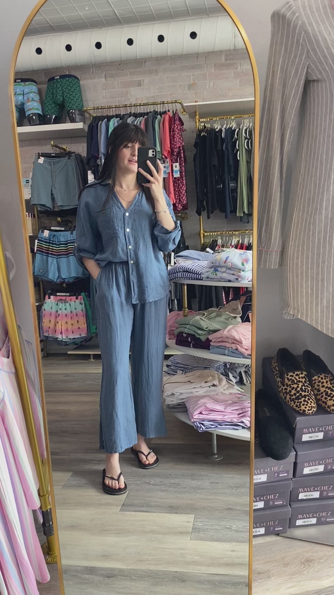 Pistache Linen Blouse and Split Pant Set