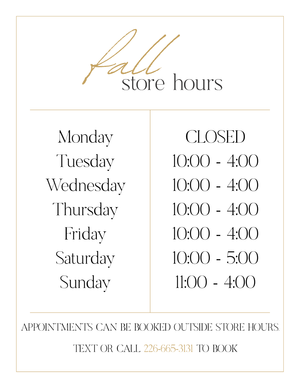 Our Fall Hours Are Here 🍂