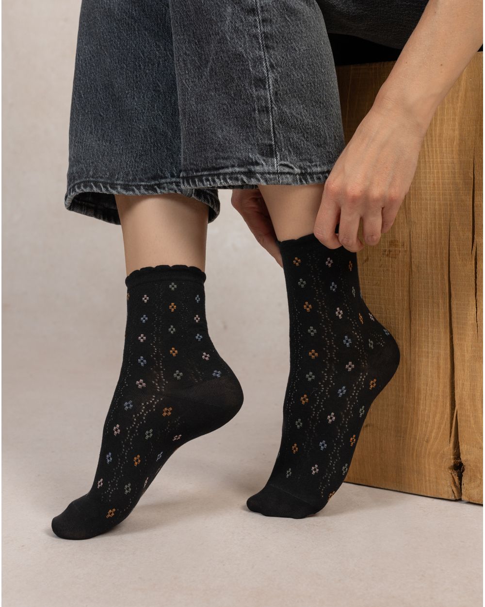 Bleu Foret Open Work Diamonds Socks