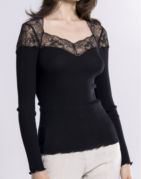 Oscalito Silk Wool Top with Leavers Lace 6826