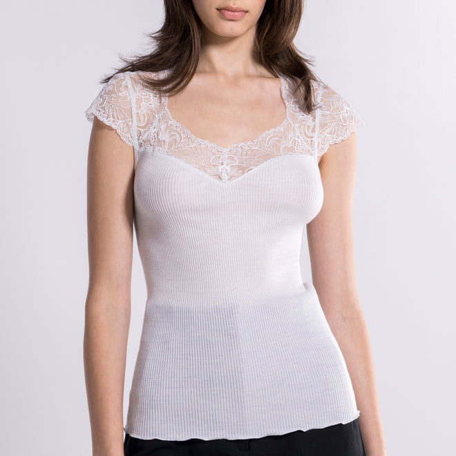 Oscalito Silk and Wool Lace Cap Sleeve Shirt 6825