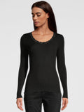 Oscalito Silk and Wool Long Sleeve Top with Leavers Lace