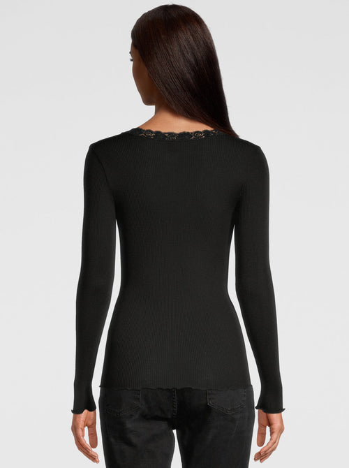 Oscalito Silk and Wool Long Sleeve Top with Leavers Lace 3416