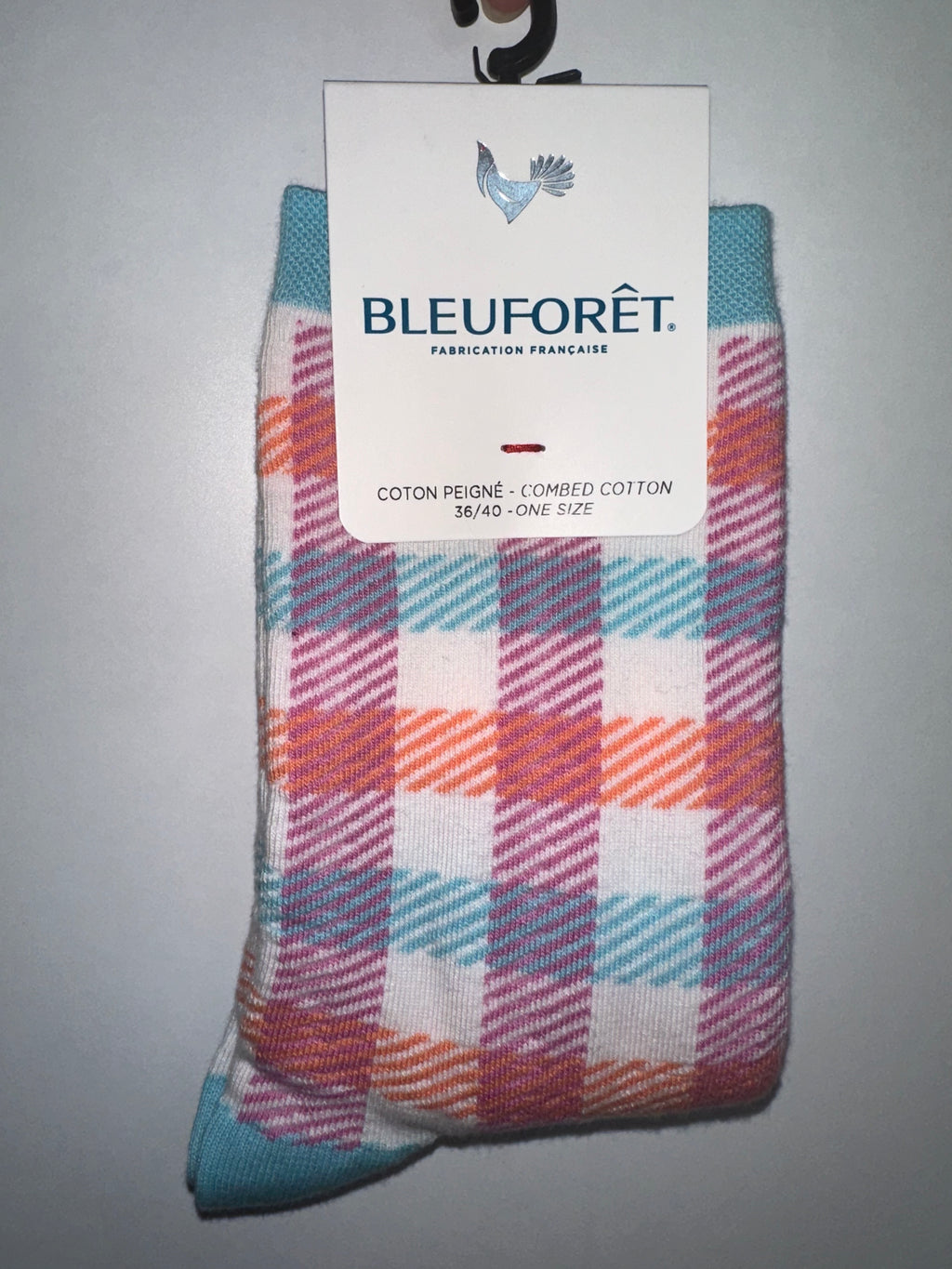 Bleu Foret Combed Cotton Checkered Socks