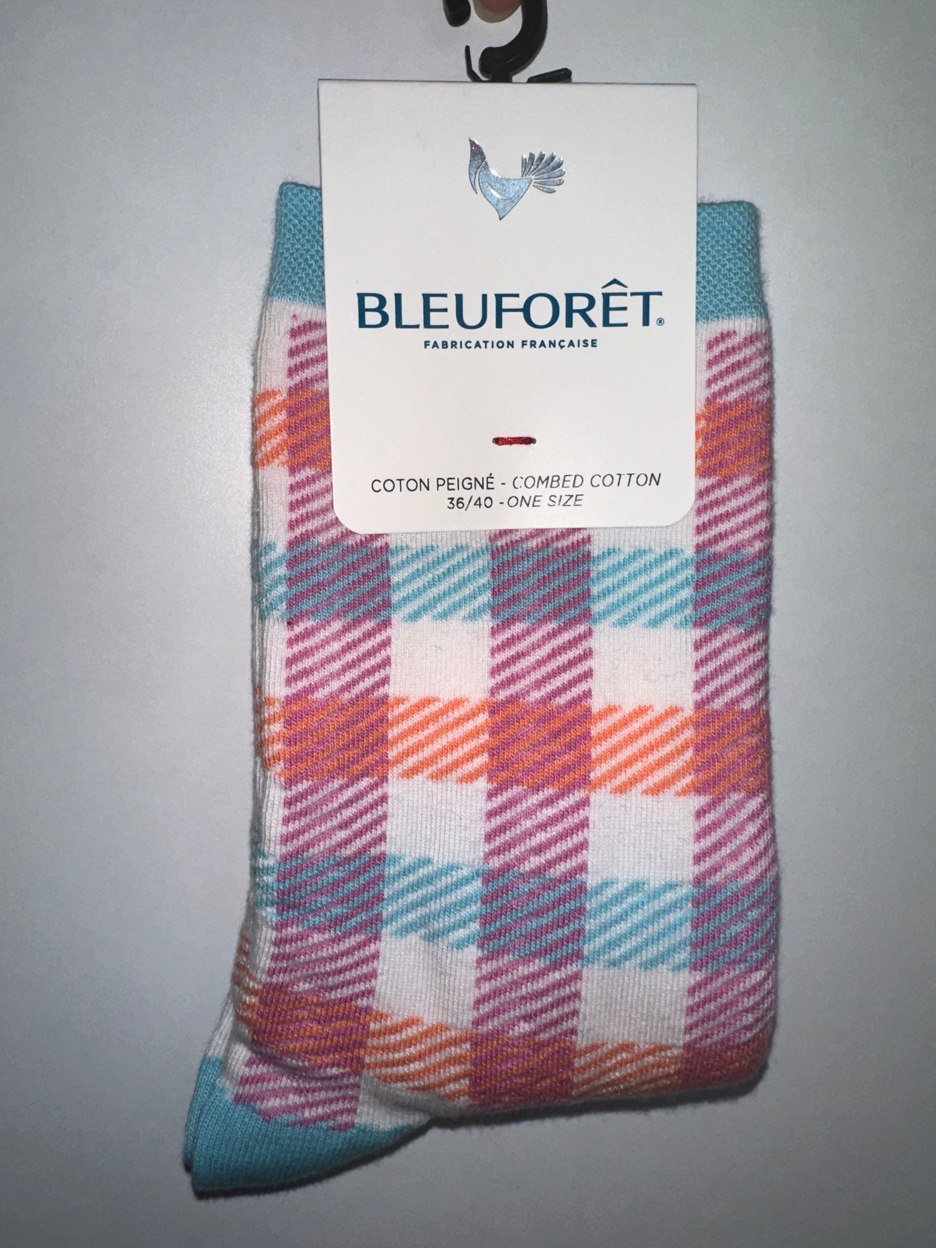 Bleu Foret Combed Cotton Checkered Socks