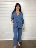 Pistache Linen Blouse and Split Pant Set