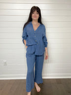 Pistache Linen Blouse and Split Pant Set