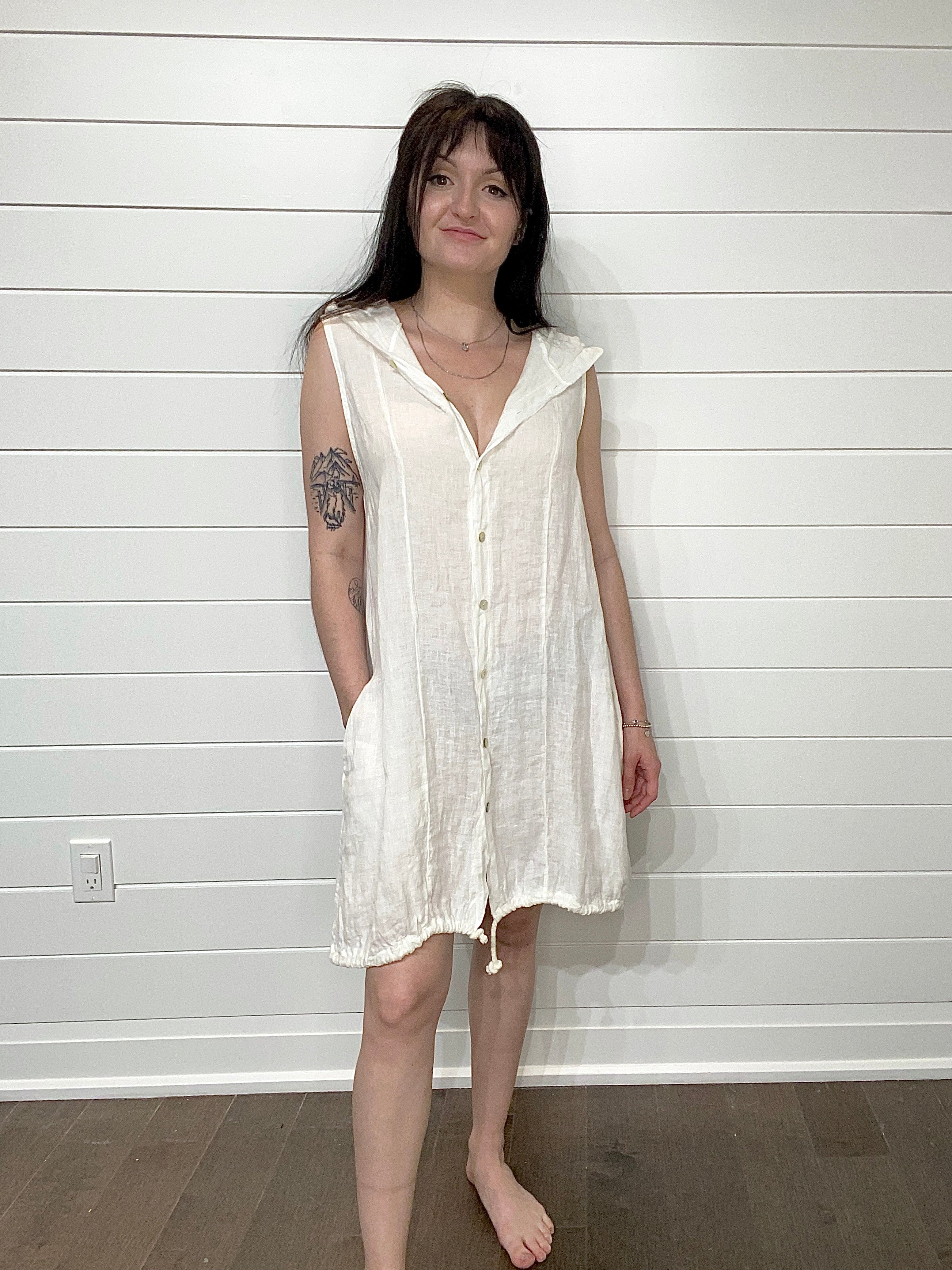 Pistache Hooded Linen Dress