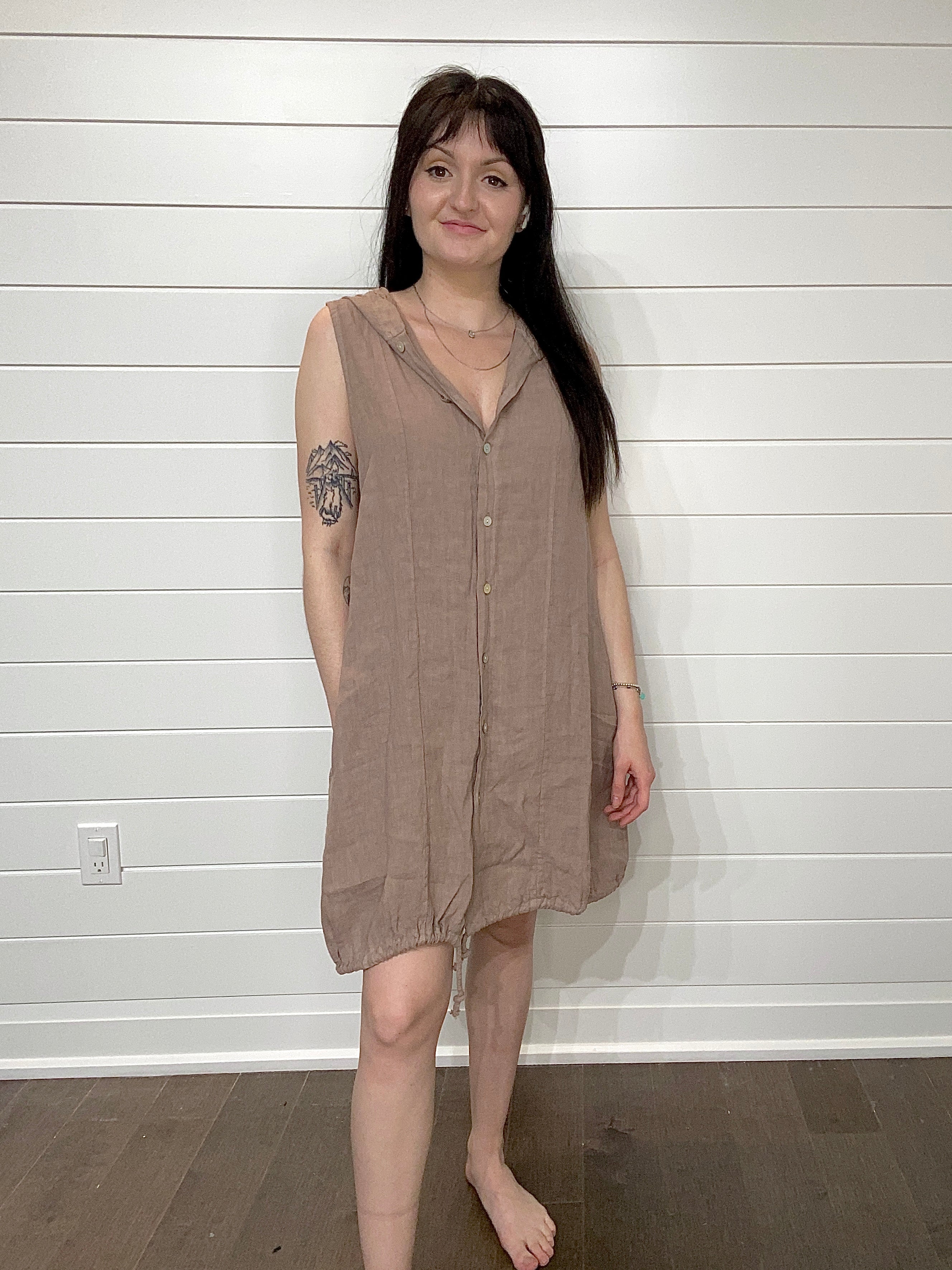 Pistache Hooded Linen Dress