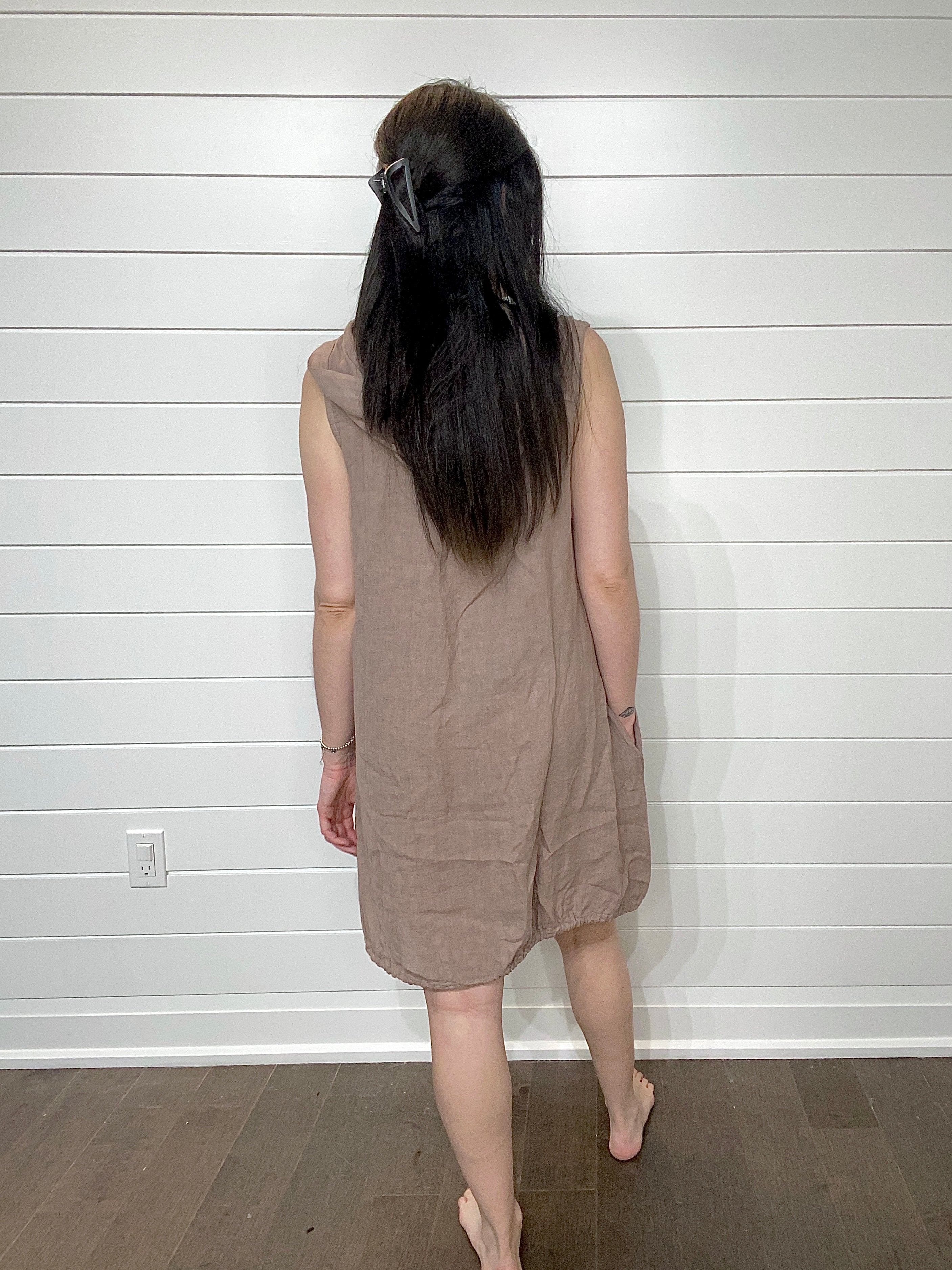 Pistache Hooded Linen Dress