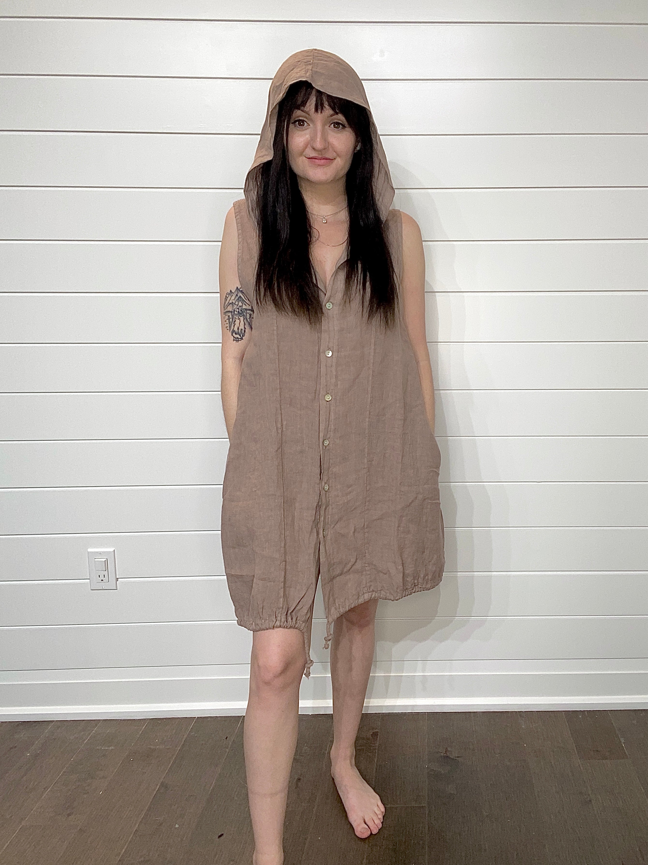 Pistache Hooded Linen Dress