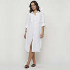 Pistache Waffled Cotton Button Down Shirt Dress