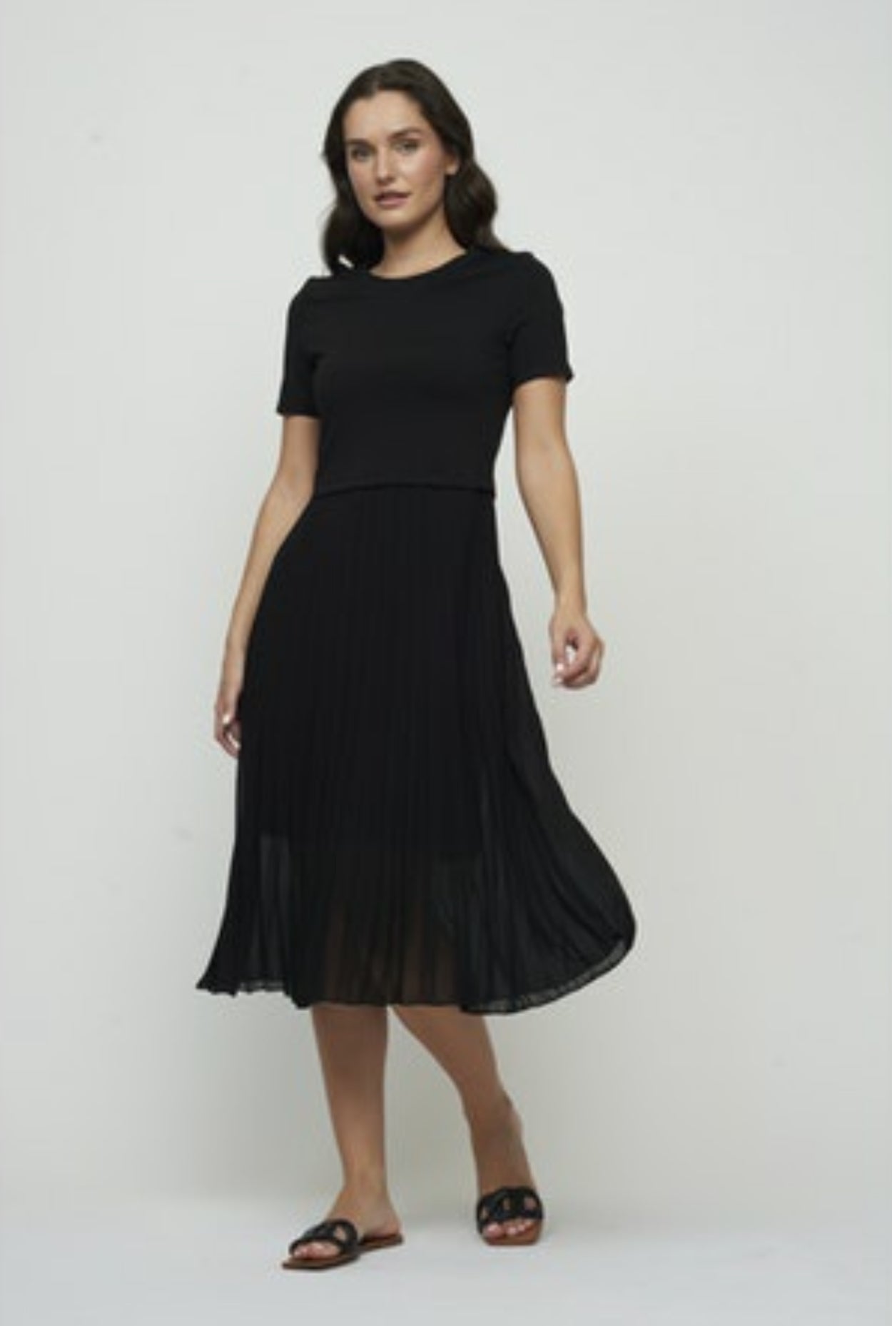 Pistache Ponte Dress with Pleated Bottom
