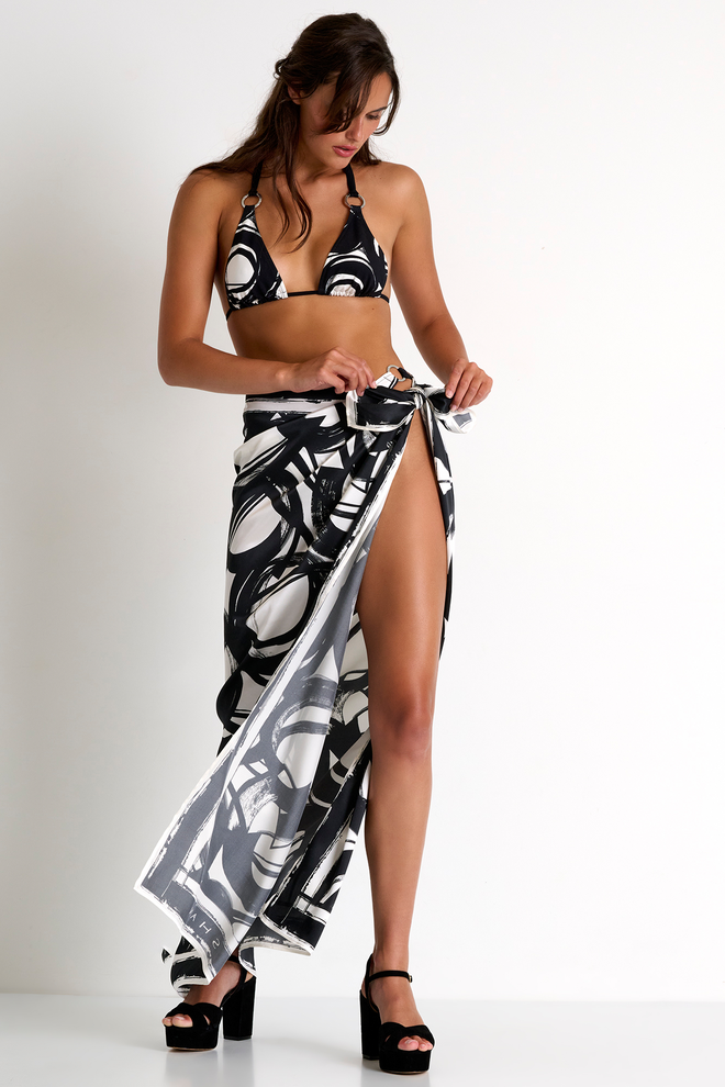 Shan Luna Black and White Silk Pareo