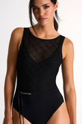Shan Mesh Logo High Neck Swimsuit