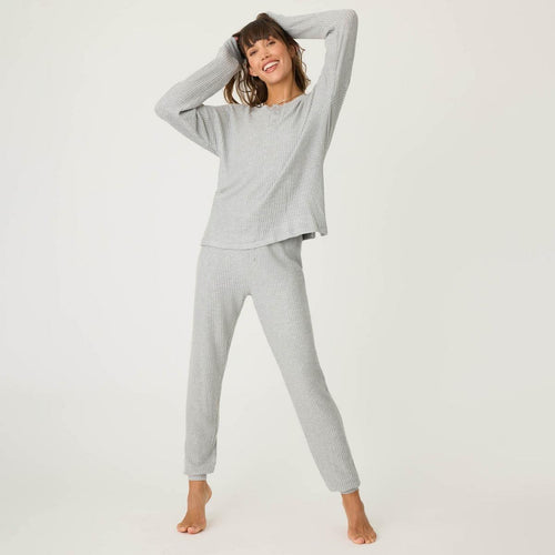 PJ Salvage Ski Jammie Waffle Sparkle Grey Henley Set