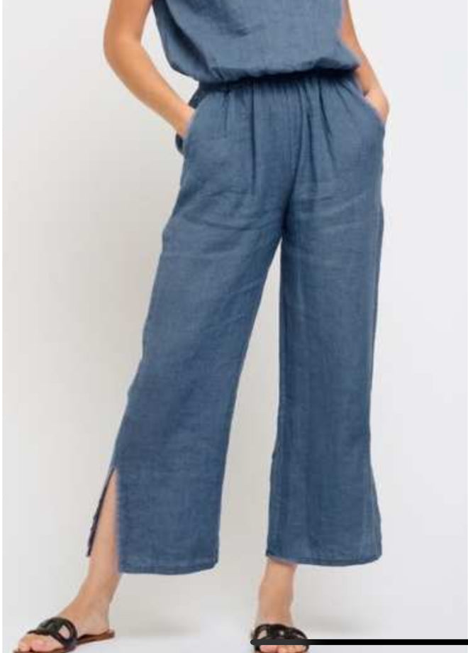 Pistache Linen Blouse and Split Pant Set