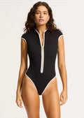 Seafolly Beach Bound Cap Sleeve Zip Front Swimsuit