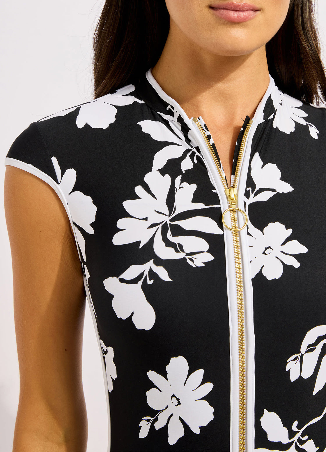 Seafolly Mayflower Cap Sleeve Zip Front One Piece