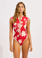 Seafolly Mayflower Cap Sleeve Zip Front One Piece