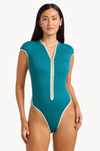 Seafolly Beach Bound Cap Sleeve Zip Front Swimsuit