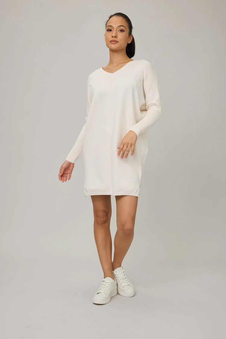 Pistache Knit Dress with Rib Sleeves