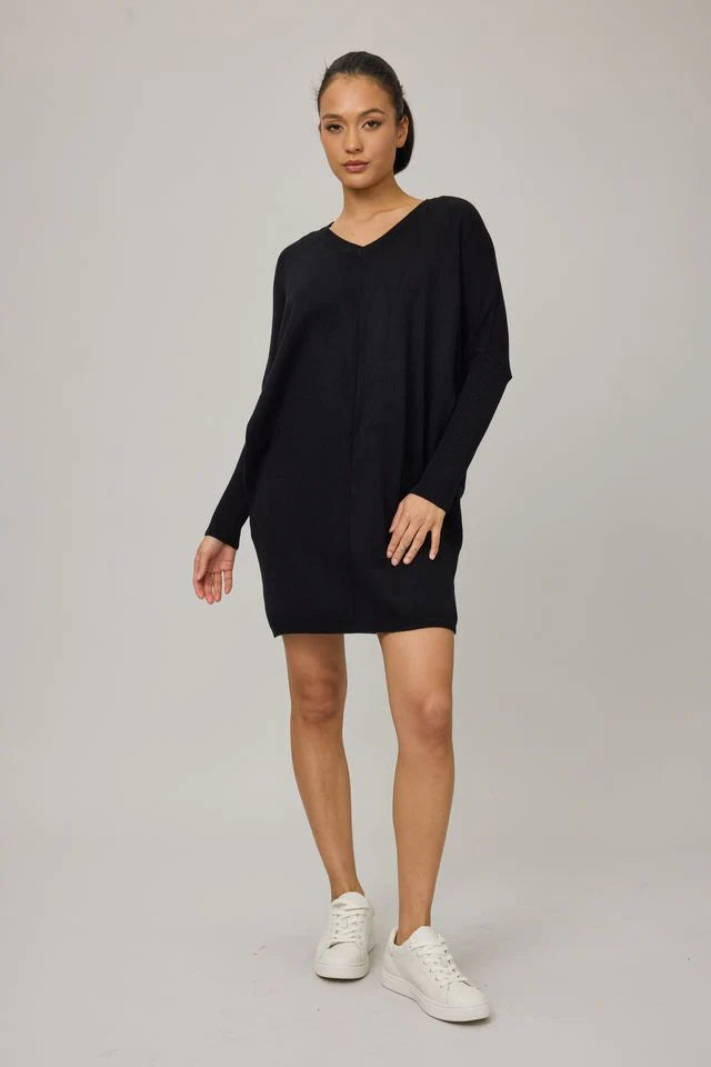 Pistache Knit Dress with Rib Sleeves