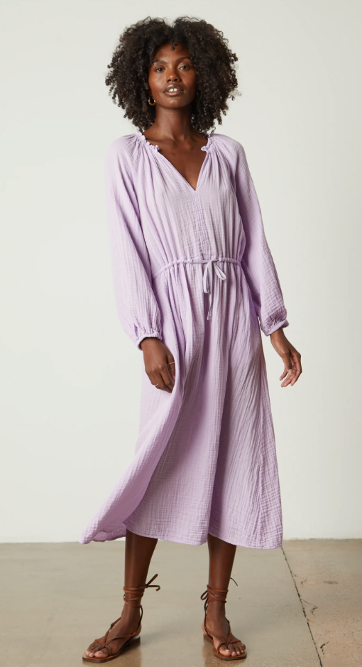Velvet Cotton Gauze Long Dress- AUDREY