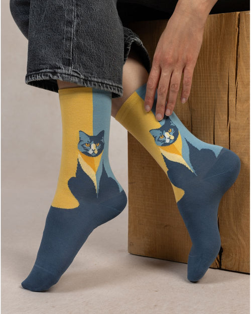 Bleu Foret Cat and Cheetah Socks
