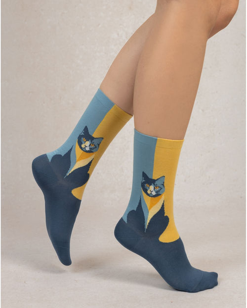 Bleu Foret Cat and Cheetah Socks