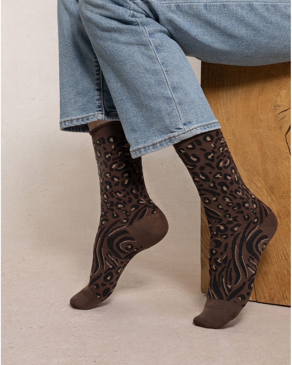 Bleu Foret Fine Wool Animal Print Socks