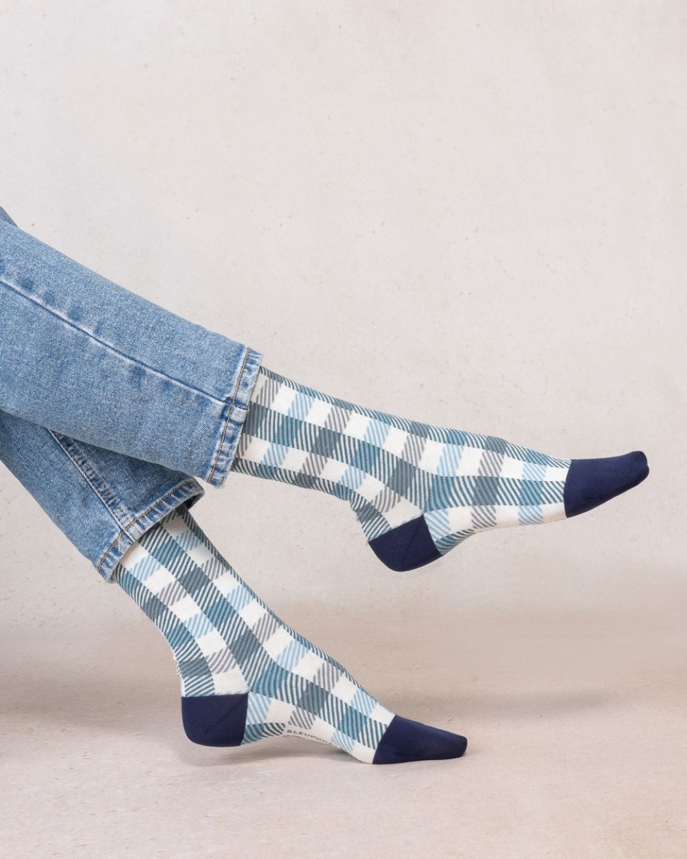 Bleu Foret Combed Cotton Checkered Socks