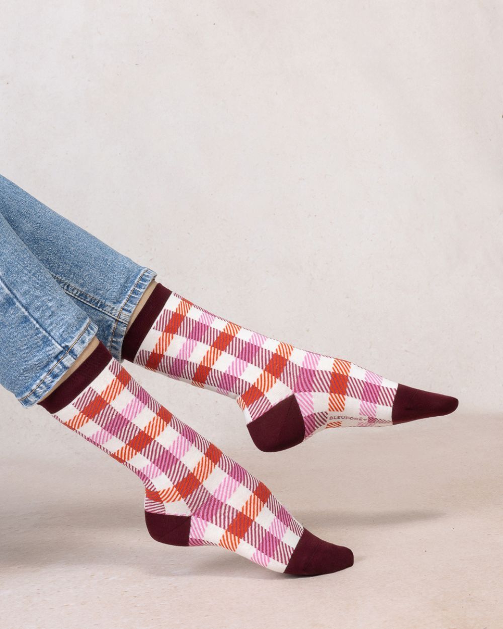 Bleu Foret Combed Cotton Checkered Socks