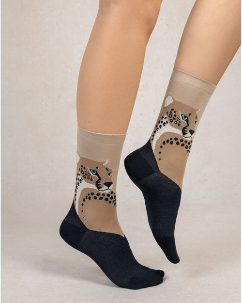 Bleu Foret Cat and Cheetah Socks