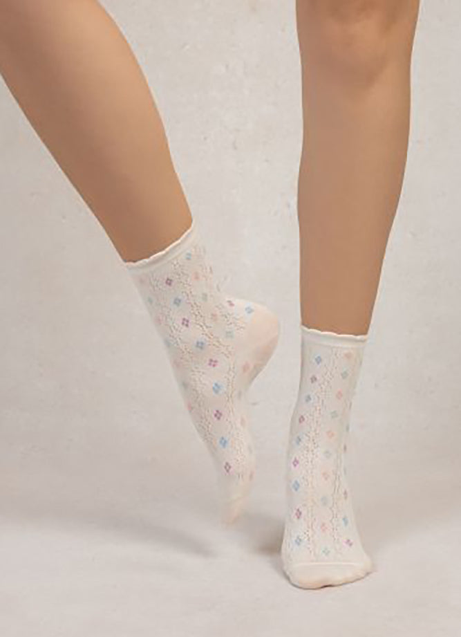 Bleu Foret Open Work Diamonds Socks
