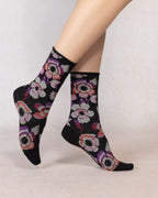 Bleu Foret Velvety Flowers Sock