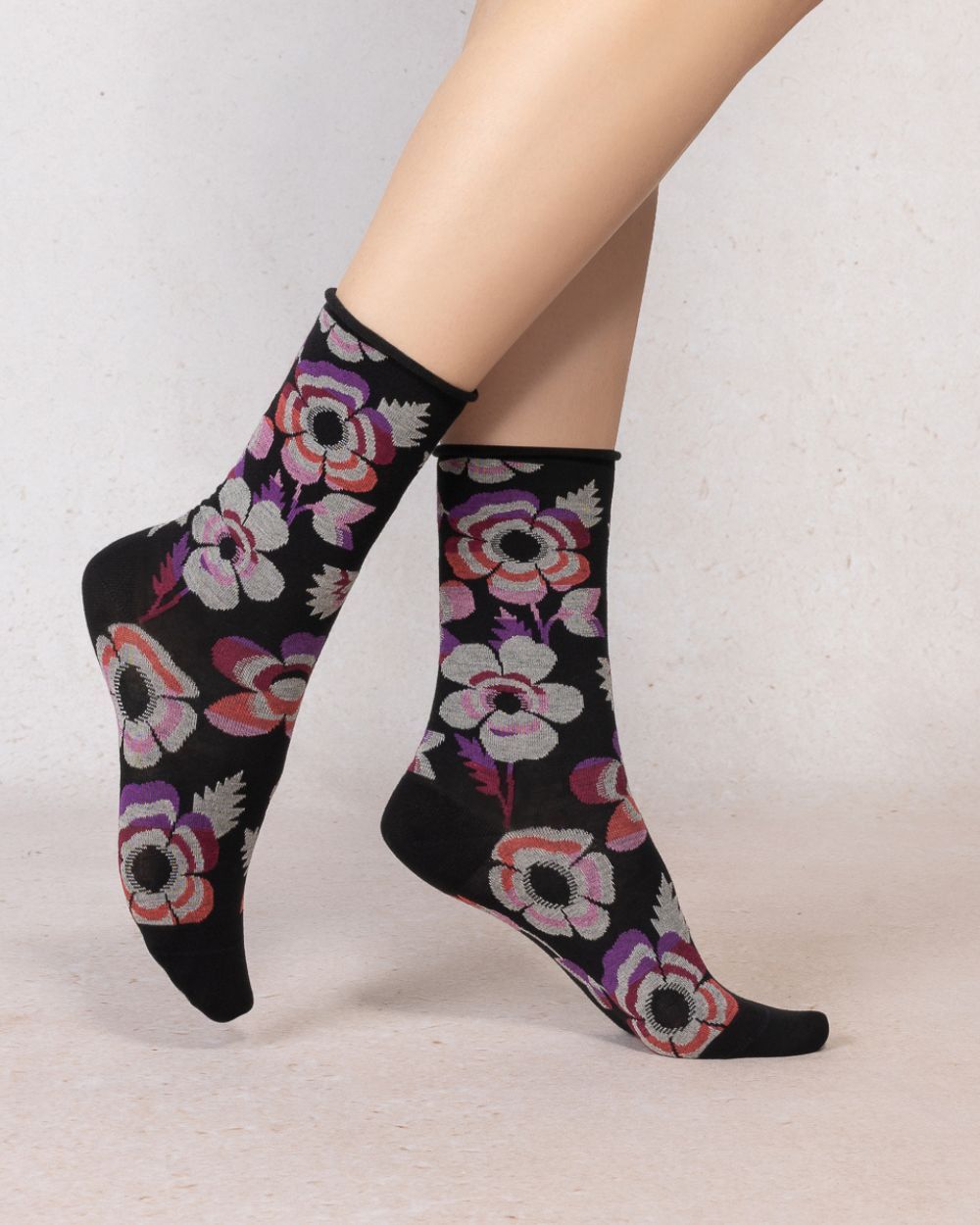 Bleu Foret Velvety Flowers Sock