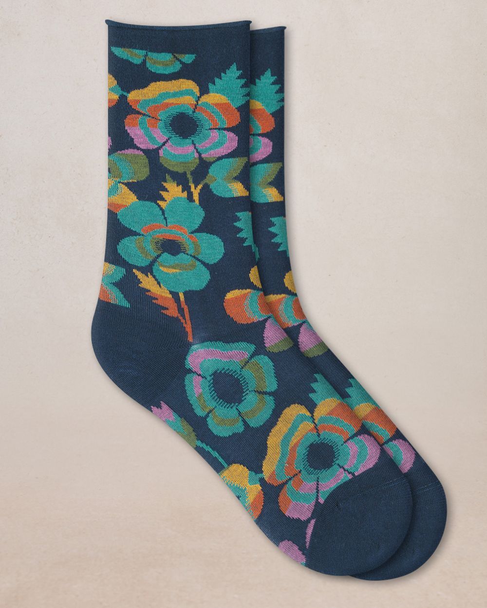 Bleu Foret Velvety Flowers Sock