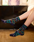 Bleu Foret Velvety Flowers Sock