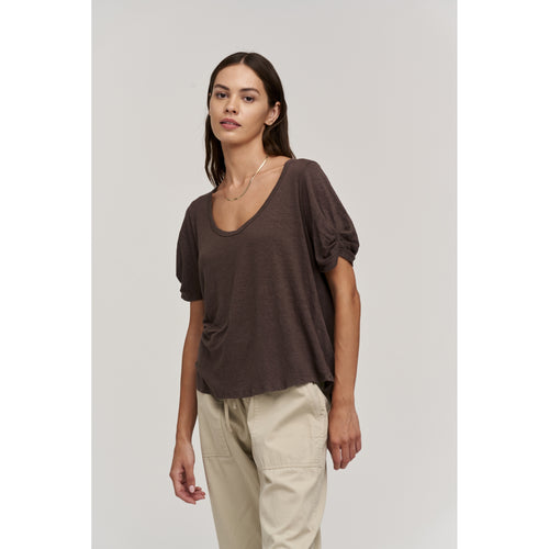 Velvet Linen Knit Scoop Neck Tee Bella05